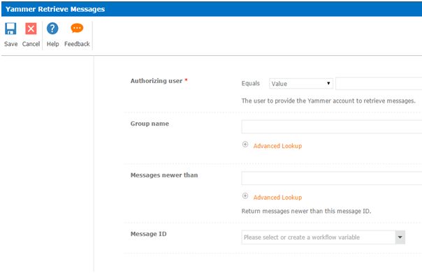 Yammer retrieve messages